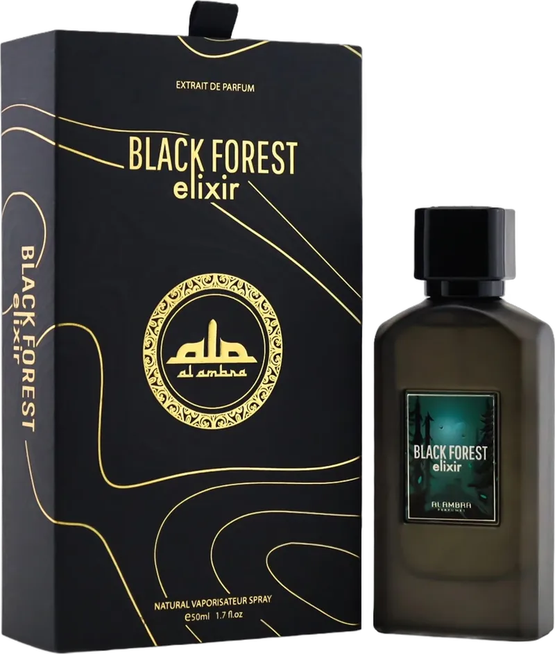 Al Ambra Black Forest Elixir bottle and box