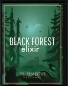 The front label of Al Ambra Black Forest Elixir in the shop's product photo
